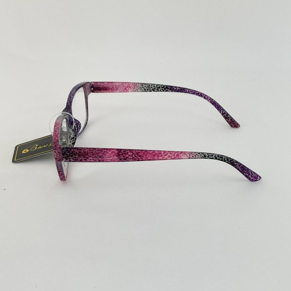 Bevi +2.50 Red & Purple Cheetah Square Reading Glasses - Picture 4 of 5